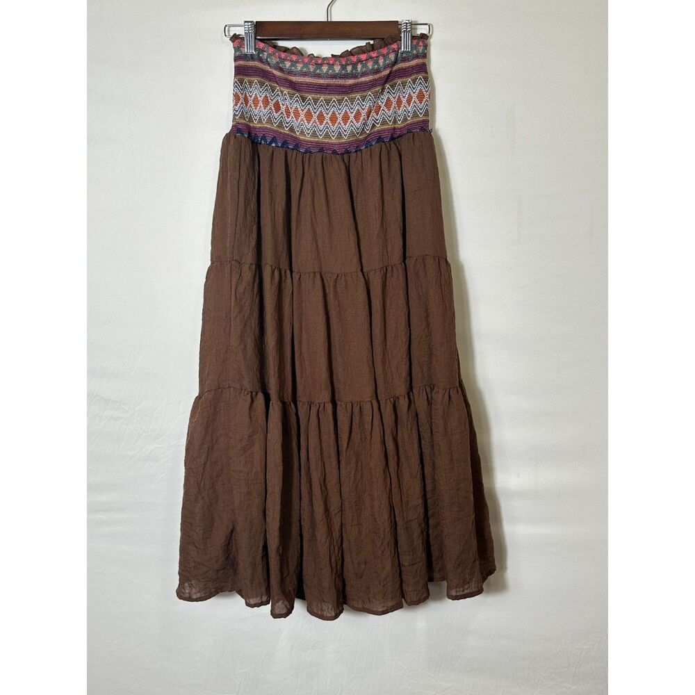 LIFE Women's BOHO Hippie Fully Lined Tiered Peasant Skirt Size M Embroidered